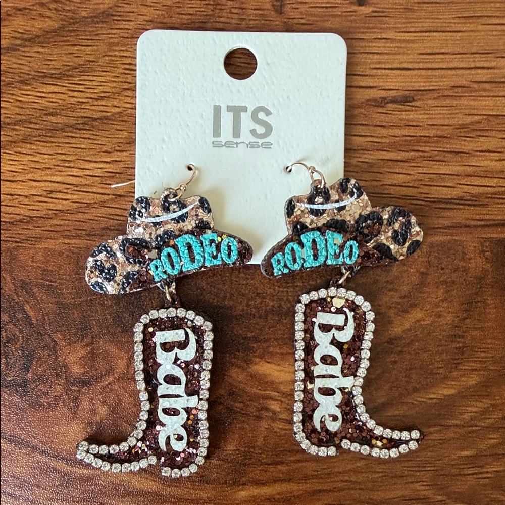 Rodeo Babe Cowgirl Earrings with Leopard Print